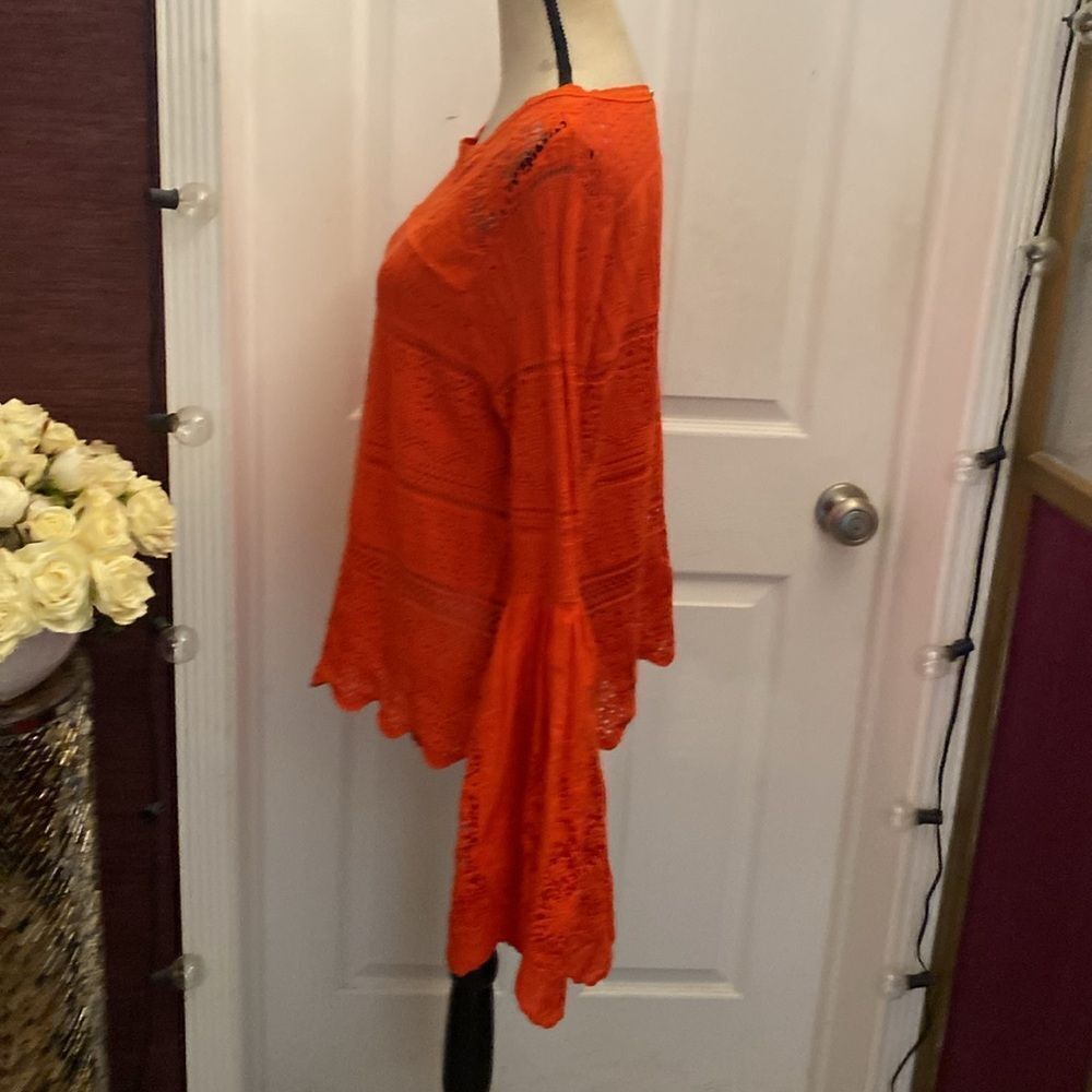 Free People Red Lace Bell Sleeve Top - Picture 11 of 15